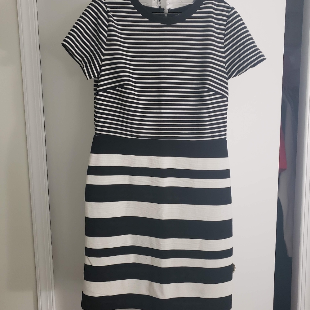 Loft Black & White Stripe Sheath Dress